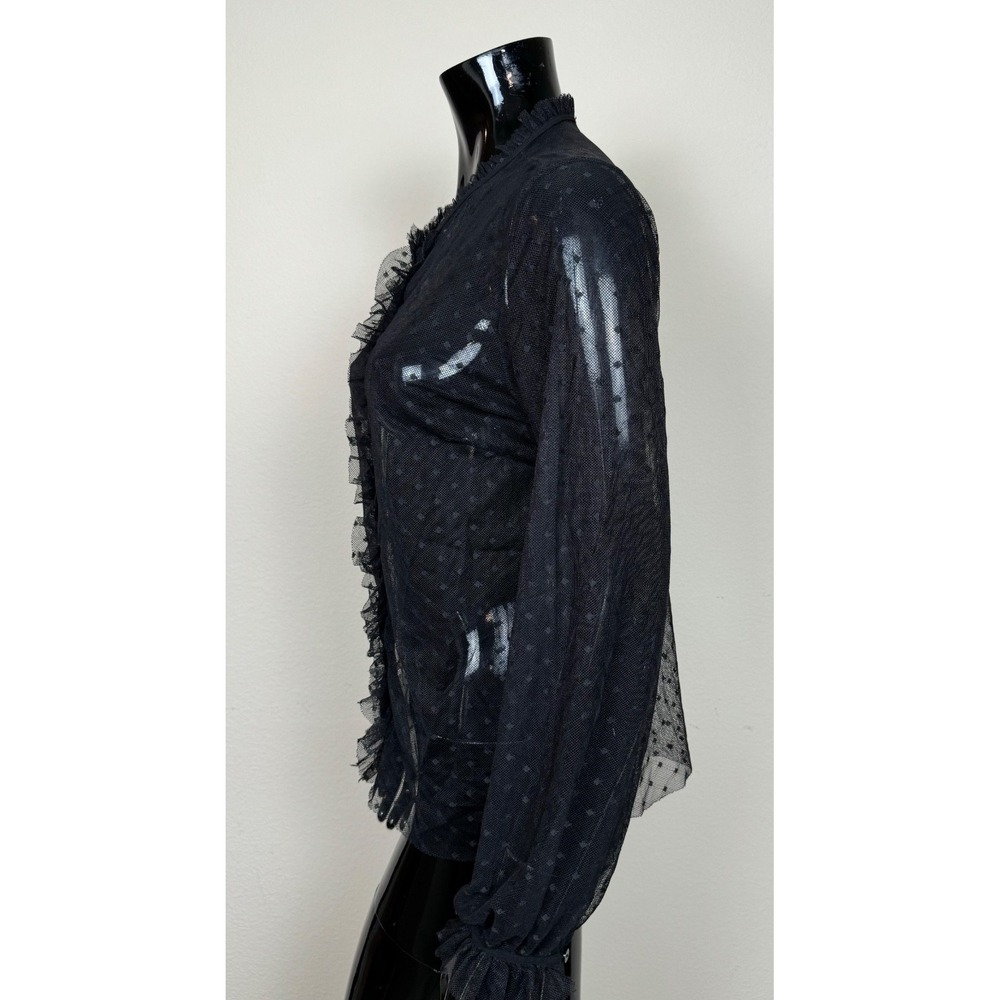 Hesperus Sheer Mesh Blouse Women L Black Swiss Dot Ruffle Victorian Style Top - Picture 4 of 10